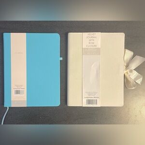 Set of 2 New Journals Bundle Blue Minimalist + Ivory Velvet Bow Closure Notebook